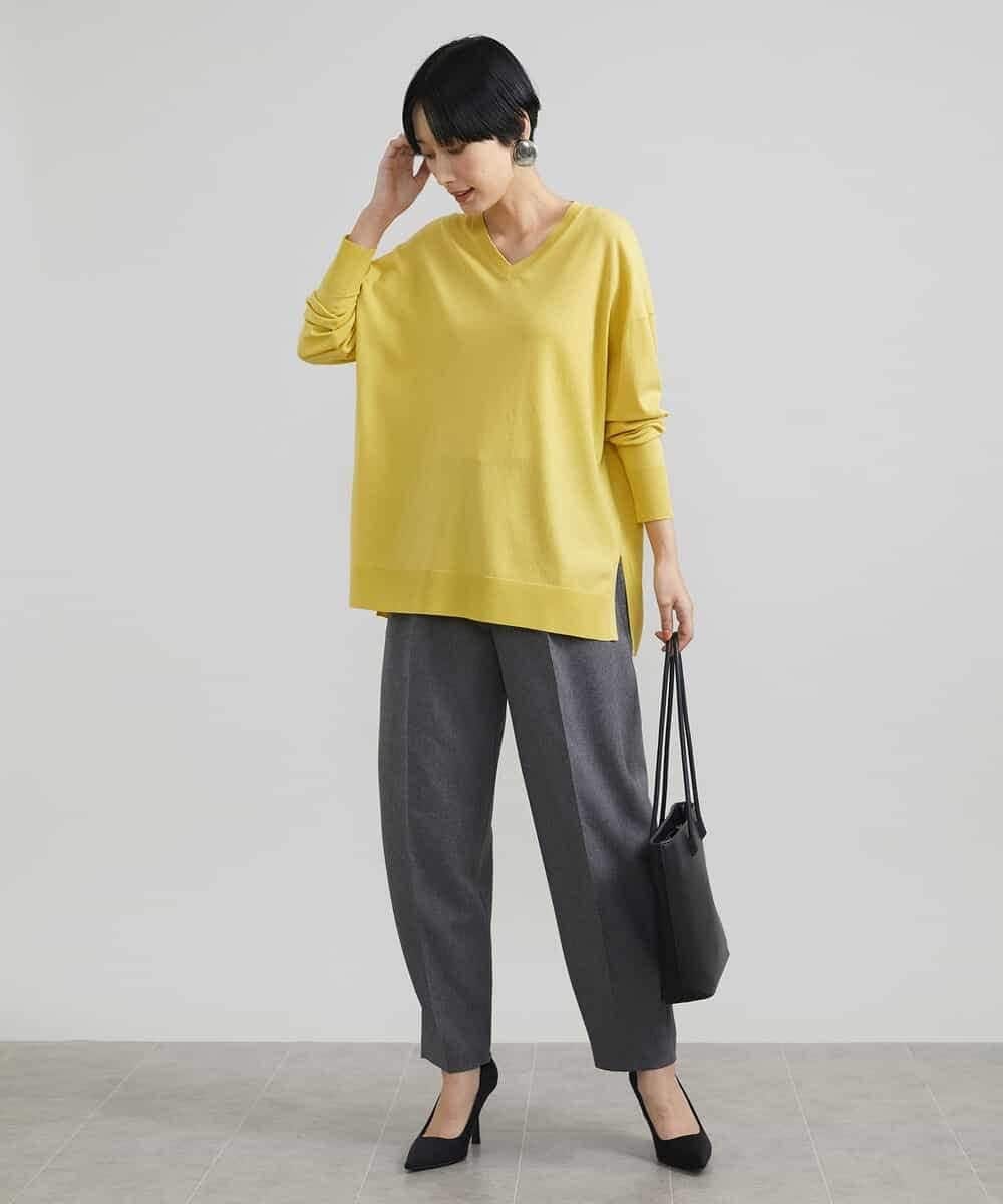 FMLAV37200 MICHEL KLEIN(ミッシェルクラン) メランジツイルバレルパンツ ダークグレー(93)