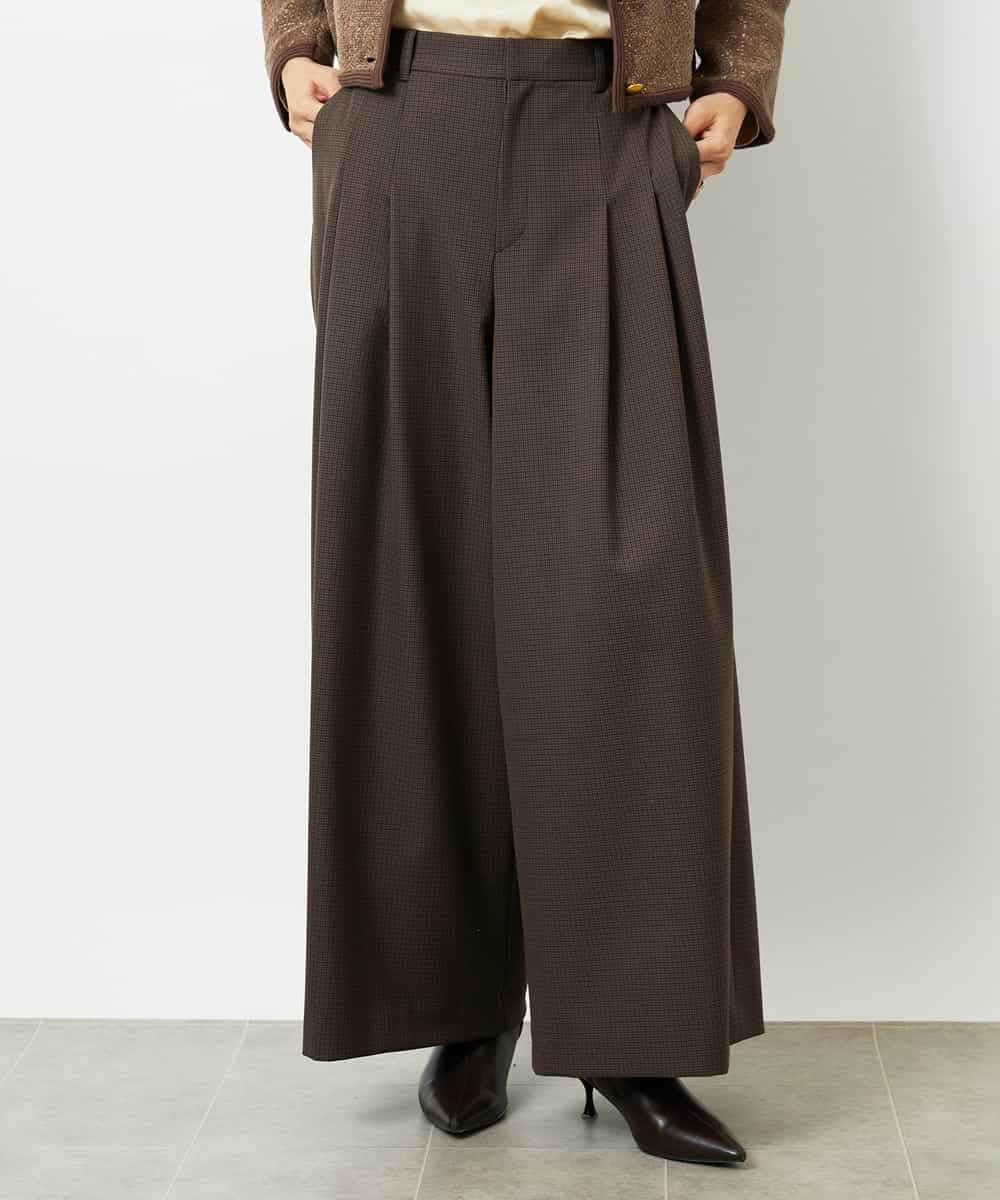 FMLBD28220 MICHEL KLEIN(ミッシェルクラン) チェック柄2タックワイドパンツ ブラウン