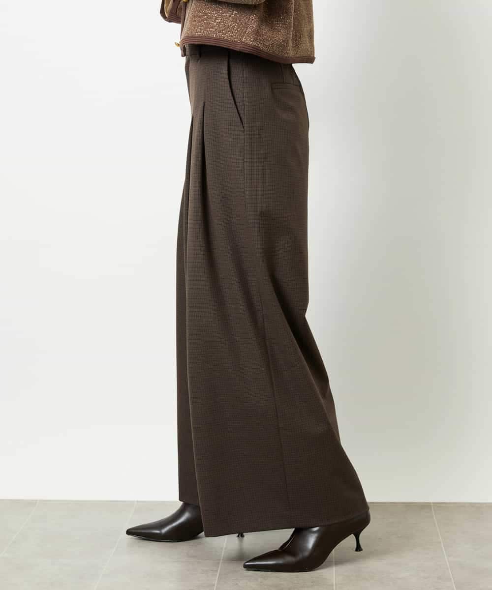 FMLBD28220 MICHEL KLEIN(ミッシェルクラン) チェック柄2タックワイドパンツ ブラウン