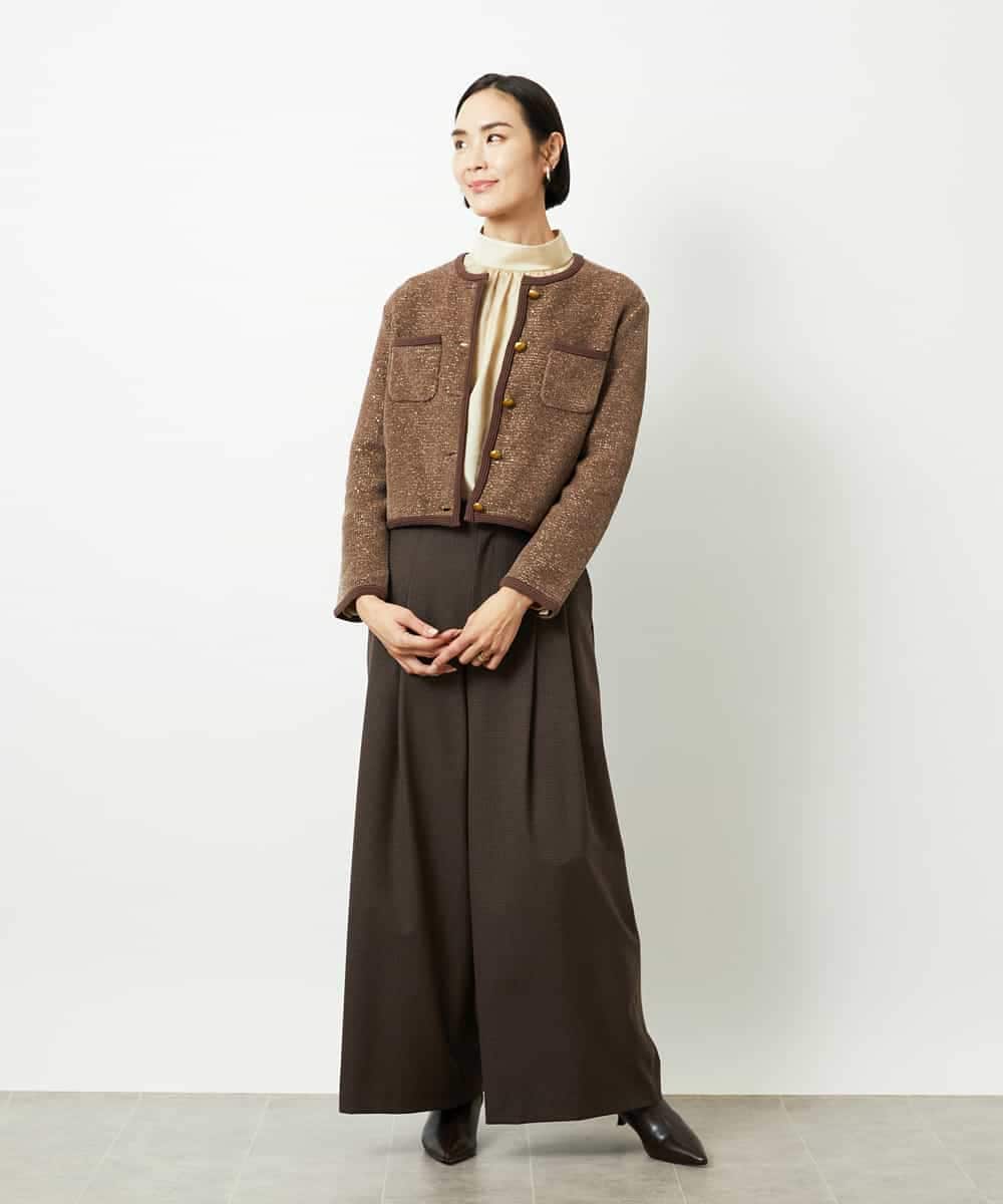 FMLBD28220 MICHEL KLEIN(ミッシェルクラン) チェック柄2タックワイドパンツ ブラウン