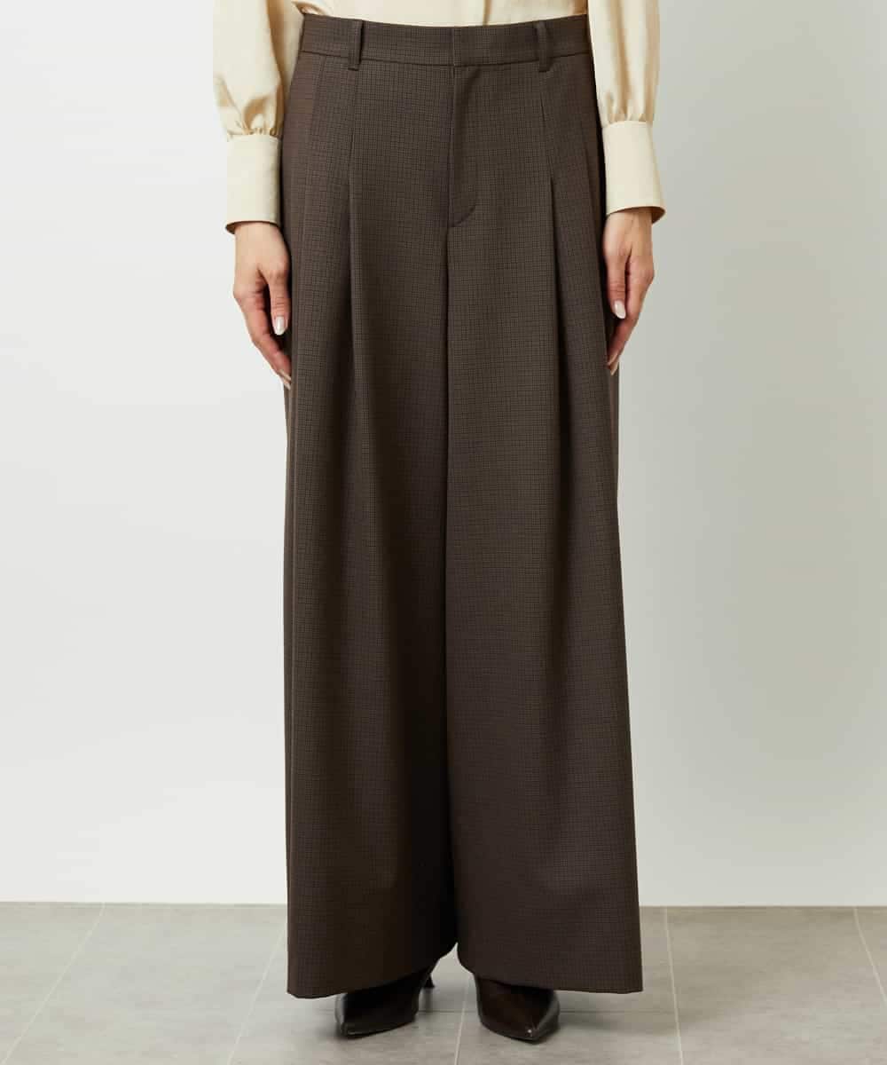 FMLBD28220 MICHEL KLEIN(ミッシェルクラン) チェック柄2タックワイドパンツ ブラウン