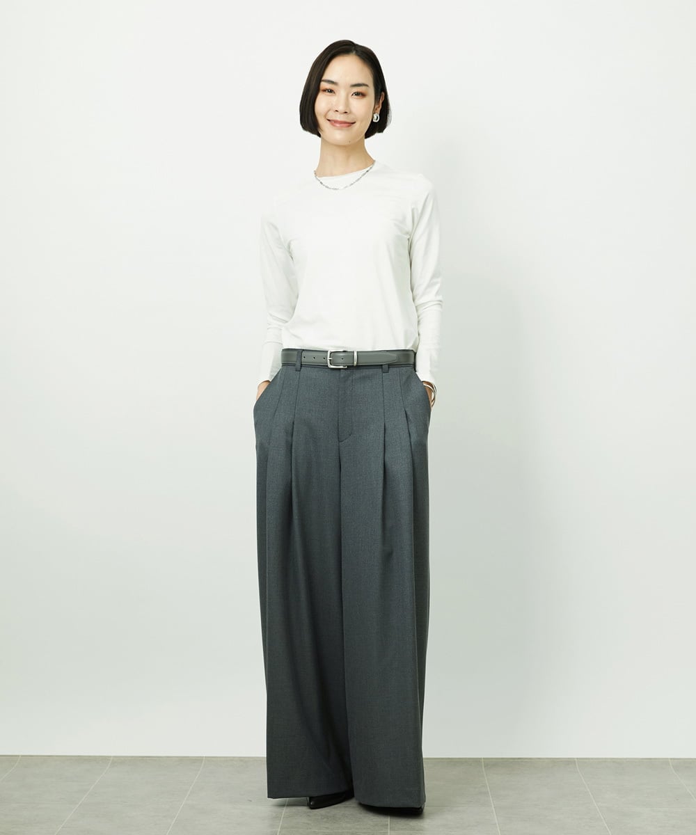 FMLBE28220 MICHEL KLEIN(ミッシェルクラン) 2タックワイドパンツ オフホワイト