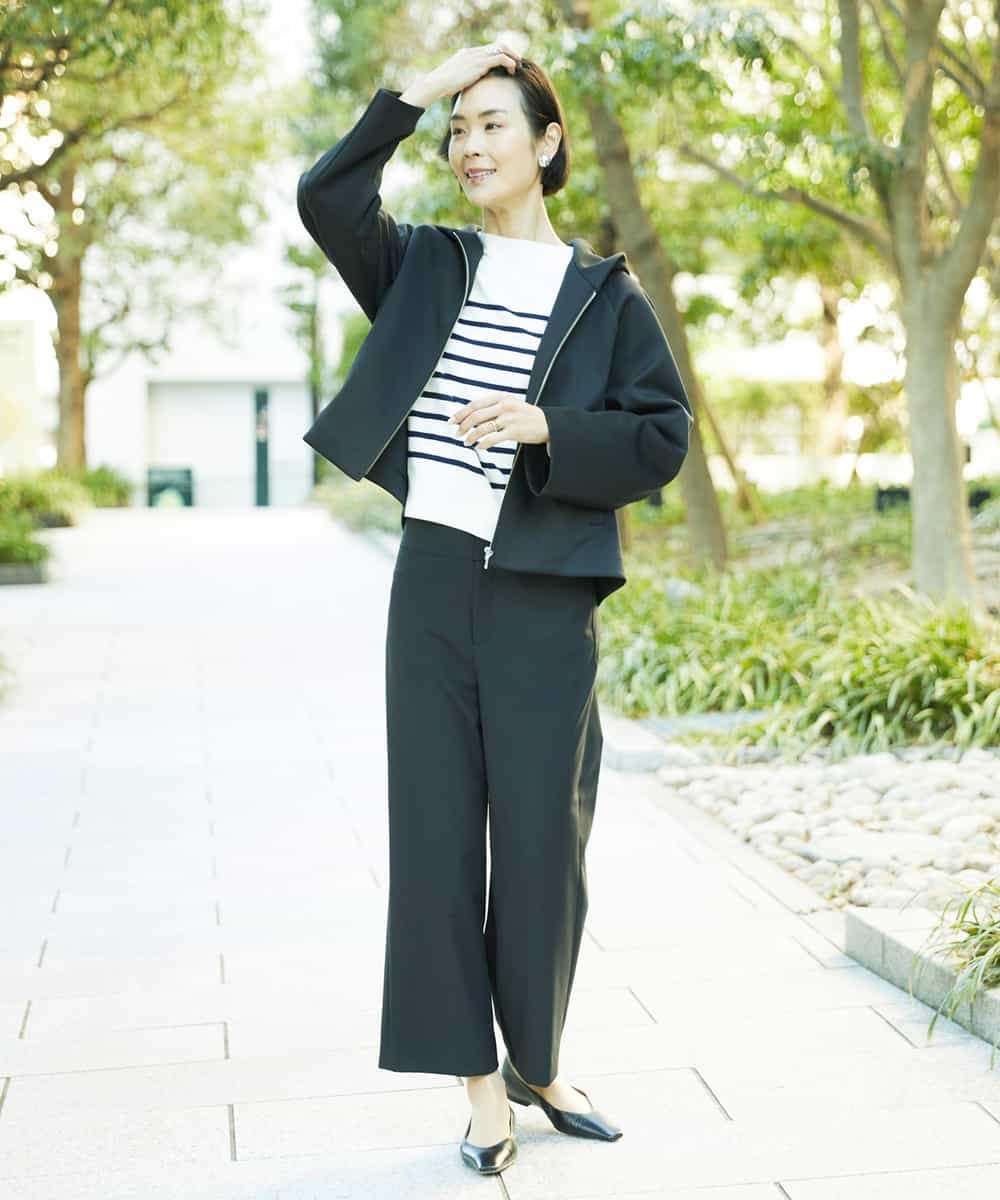 FMLDD11230 MICHEL KLEIN(ミッシェルクラン) [2WAYストレッチ]定番ワイドパンツ ブラック