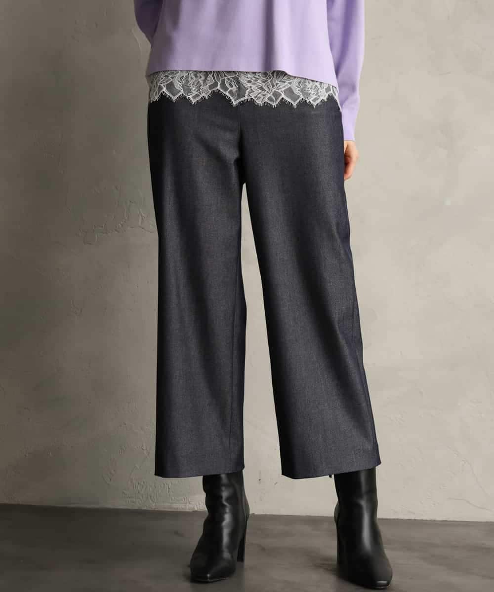 FMLDH53180 MICHEL KLEIN(ミッシェルクラン) [定番人気/新色追加]デニムライク裏起毛ワイドパンツ ネイビー