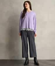 FMLDH53180 MICHEL KLEIN(ミッシェルクラン) [定番人気/新色追加]デニムライク裏起毛ワイドパンツ ネイビー