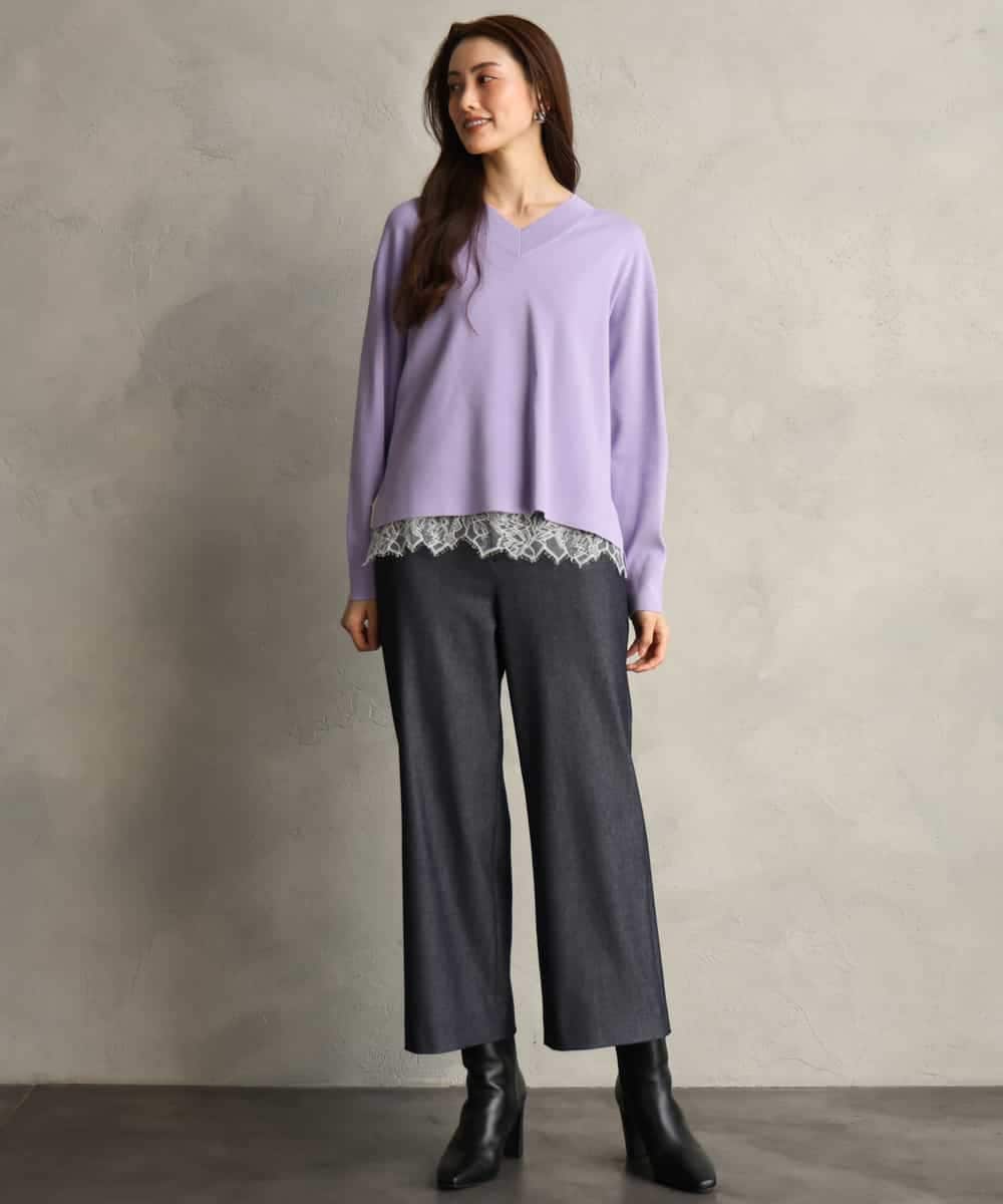 FMLDH53180 MICHEL KLEIN(ミッシェルクラン) [定番人気/新色追加]デニムライク裏起毛ワイドパンツ ネイビー
