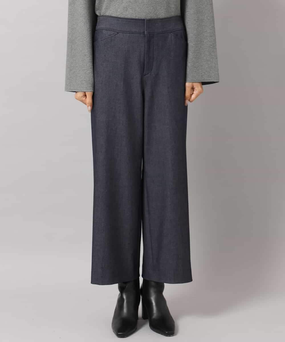 FMLDH53180 MICHEL KLEIN(ミッシェルクラン) [定番人気/新色追加]デニムライク裏起毛ワイドパンツ ネイビー