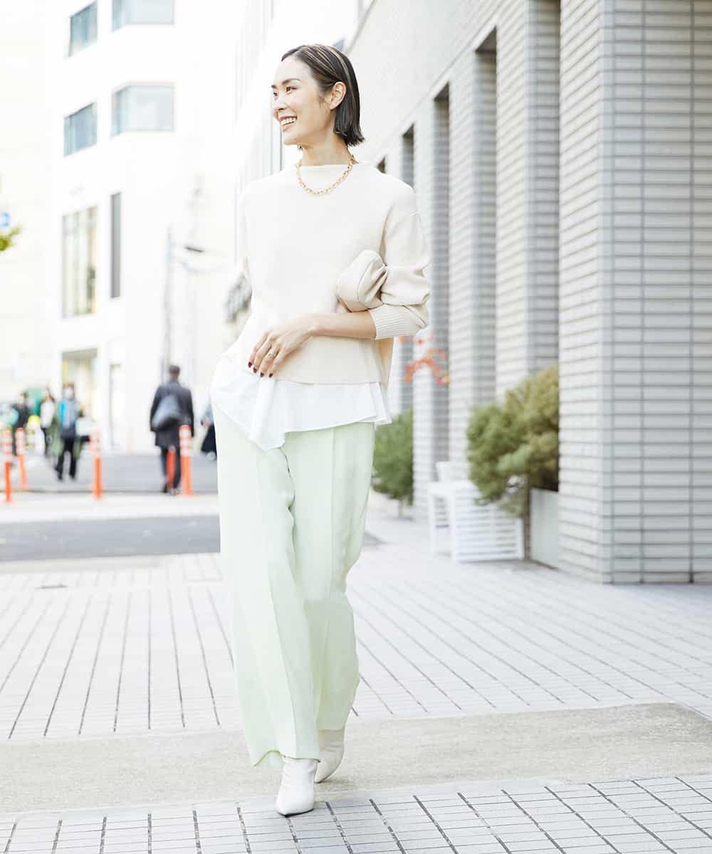 FMLDS03230 MICHEL KLEIN(ミッシェルクラン) ダブルクロスセミフレアパンツ ブラック(94)
