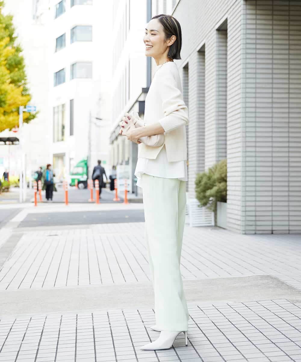 FMLDS03230 MICHEL KLEIN(ミッシェルクラン) ダブルクロスセミフレアパンツ ブラック(94)