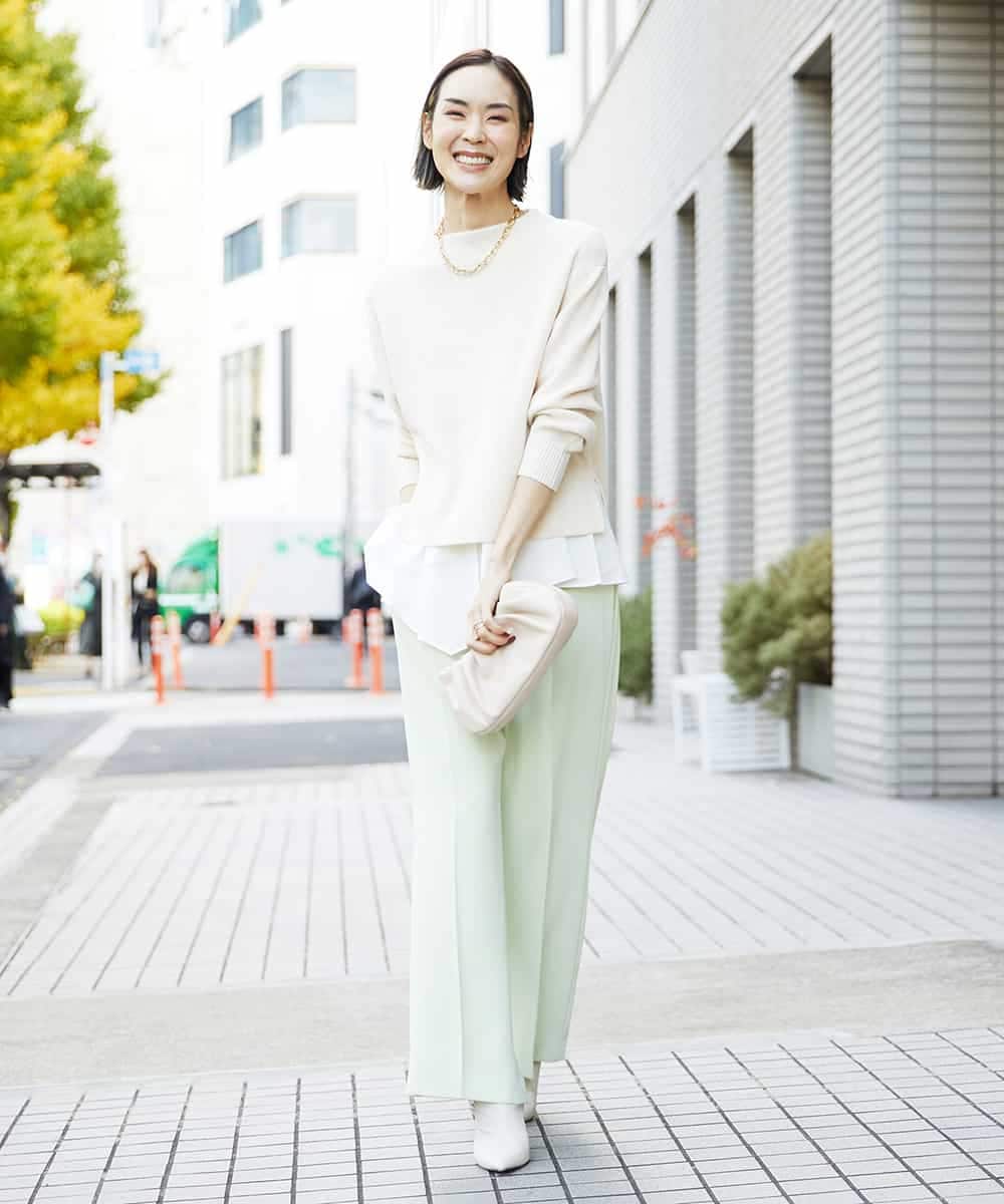 FMLDS03230 MICHEL KLEIN(ミッシェルクラン) ダブルクロスセミフレアパンツ ブラック(94)