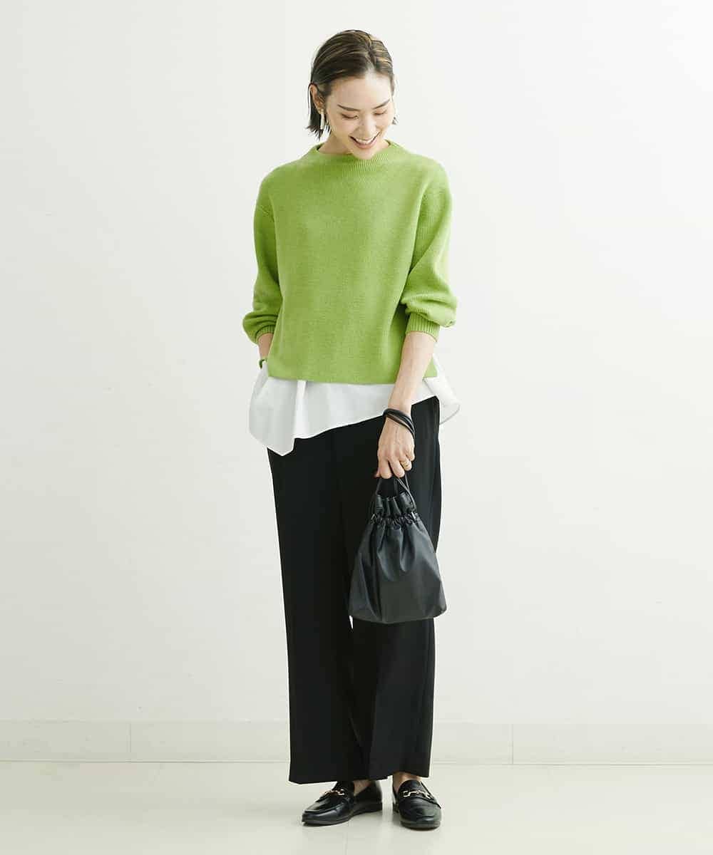 FMLDS03230 MICHEL KLEIN(ミッシェルクラン) ダブルクロスセミフレアパンツ ブラック(94)
