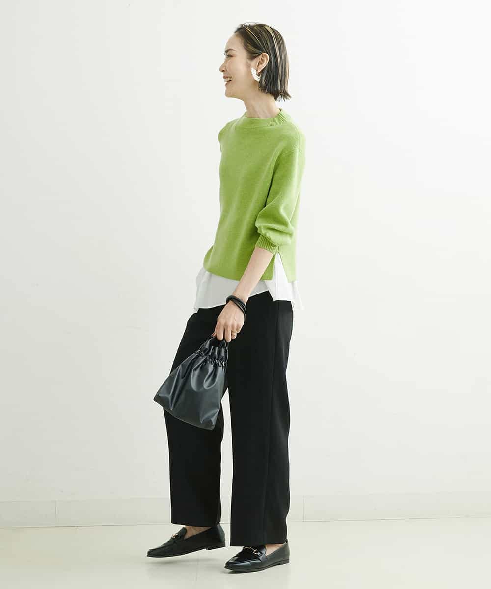FMLDS03230 MICHEL KLEIN(ミッシェルクラン) ダブルクロスセミフレアパンツ ブラック(94)