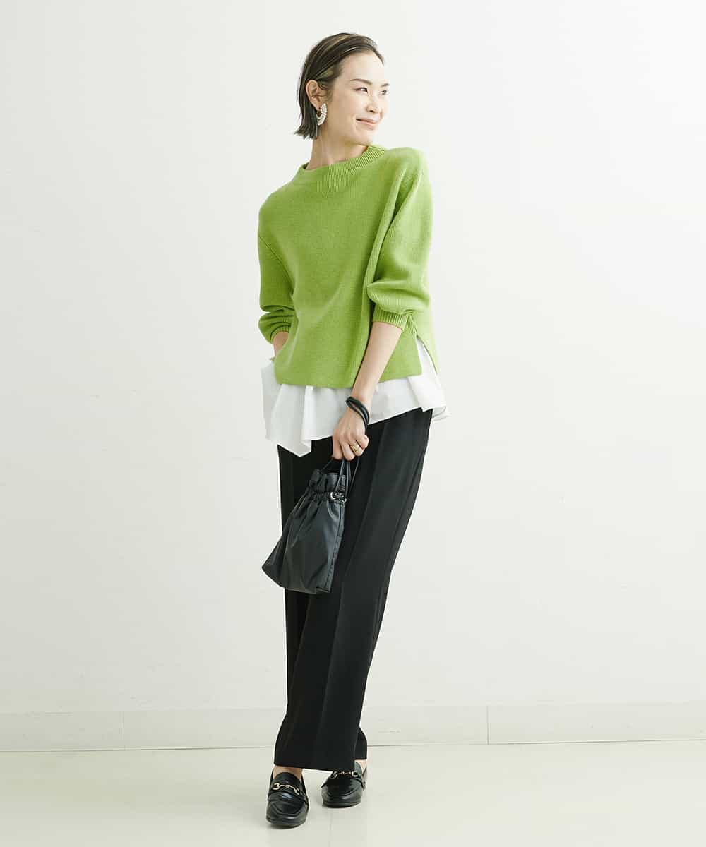 FMLDS03230 MICHEL KLEIN(ミッシェルクラン) ダブルクロスセミフレアパンツ ブラック(94)