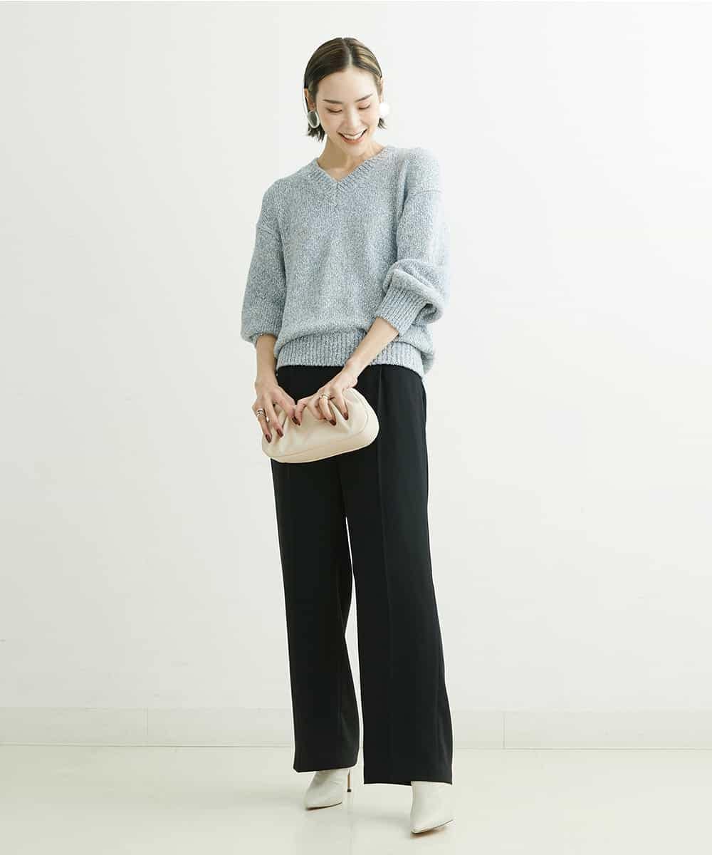 FMLDS03230 MICHEL KLEIN(ミッシェルクラン) ダブルクロスセミフレアパンツ ブラック(94)