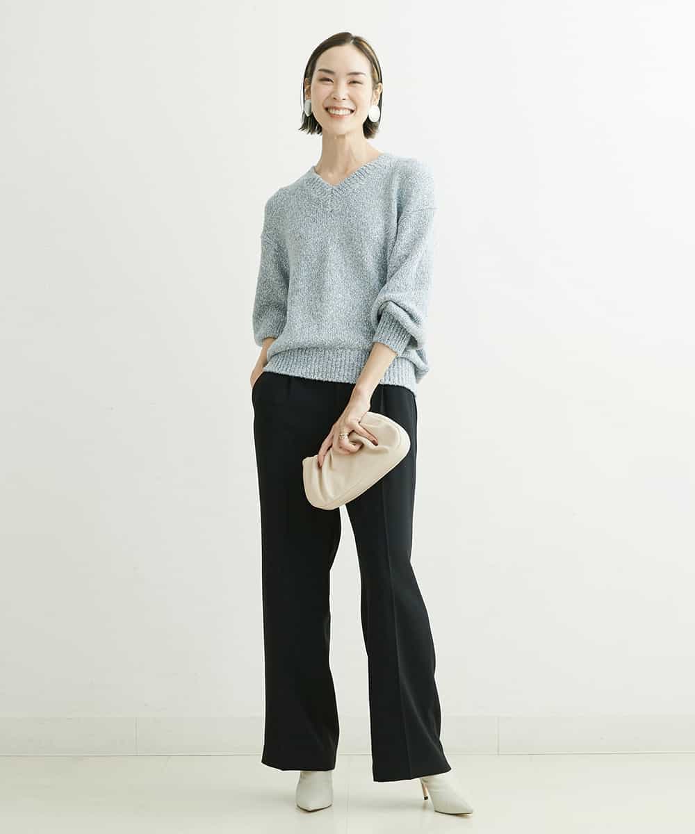 FMLDS03230 MICHEL KLEIN(ミッシェルクラン) ダブルクロスセミフレアパンツ ブラック(94)
