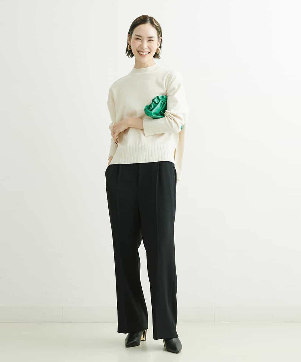 FMLDS03230 MICHEL KLEIN(ミッシェルクラン) ダブルクロスセミフレアパンツ ブラック(94)