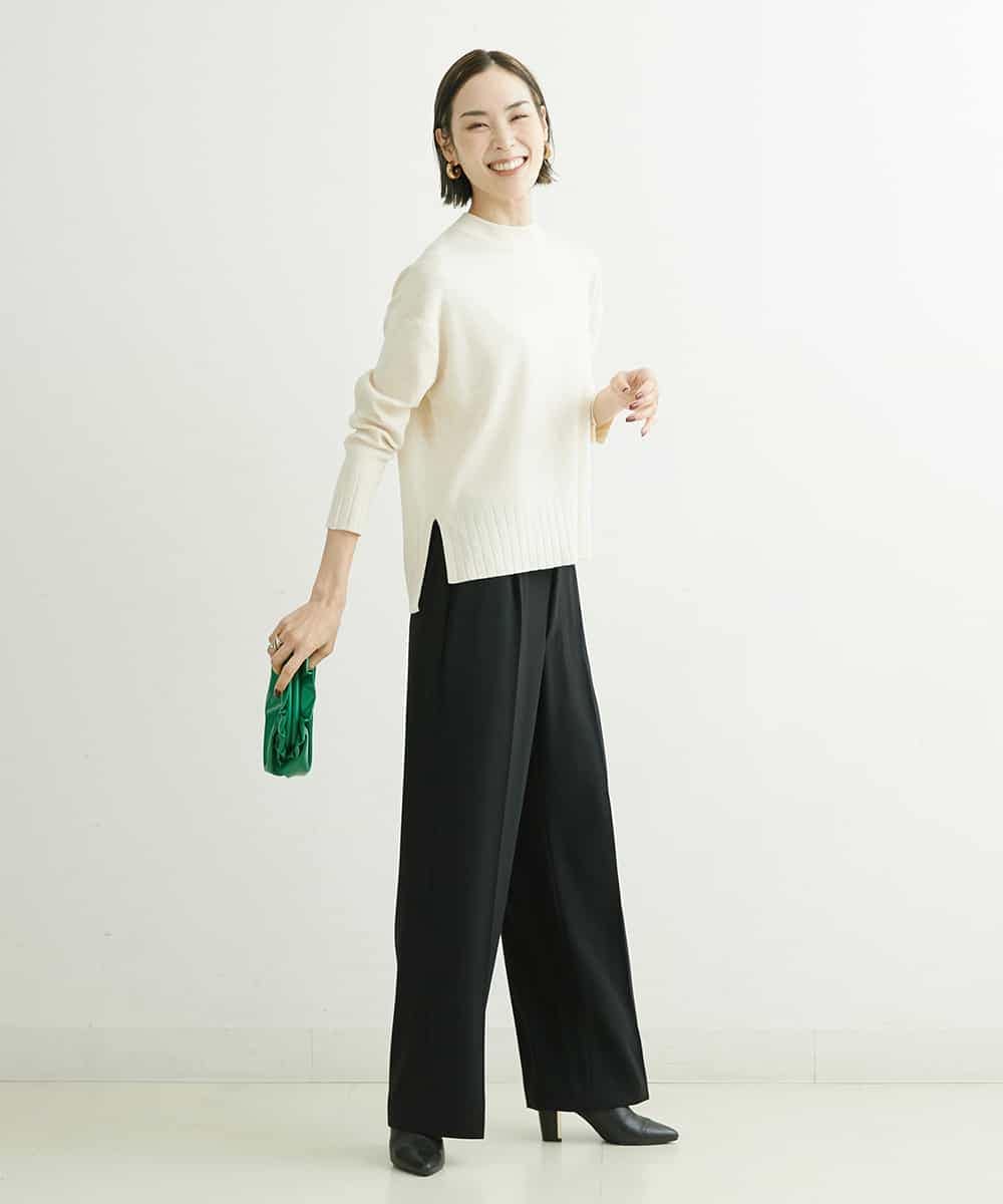 FMLDS03230 MICHEL KLEIN(ミッシェルクラン) ダブルクロスセミフレアパンツ ブラック(94)