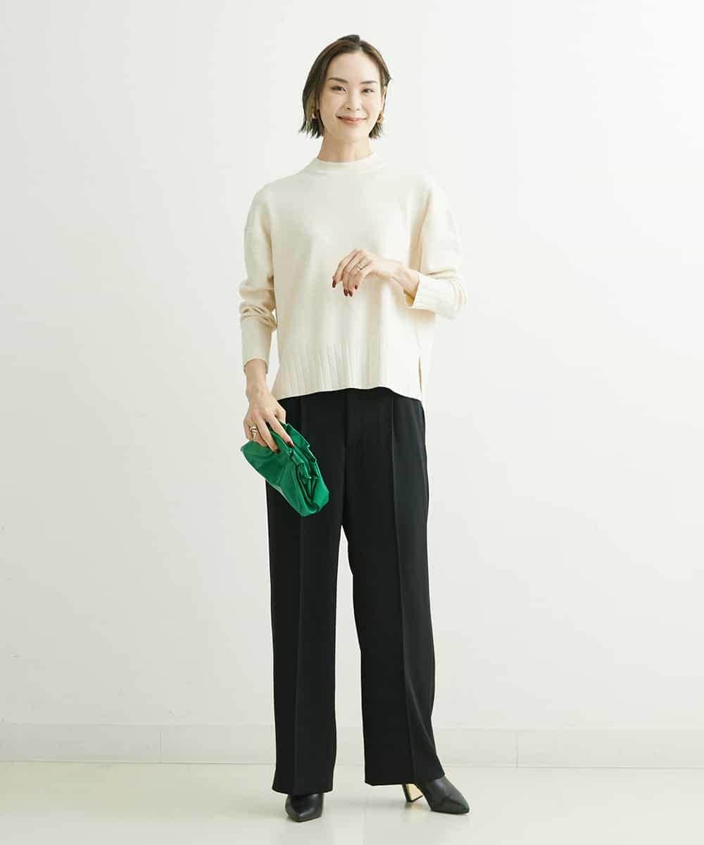 FMLDS03230 MICHEL KLEIN(ミッシェルクラン) ダブルクロスセミフレアパンツ ブラック(94)