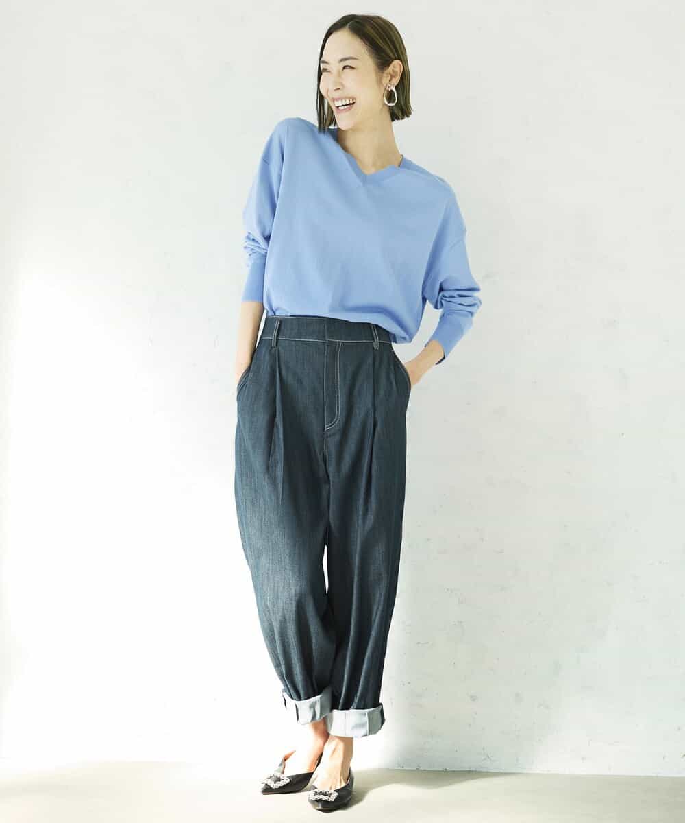 FMLDV13230 MICHEL KLEIN(ミッシェルクラン) デニムライクルーズラインパンツ ネイビー(57)