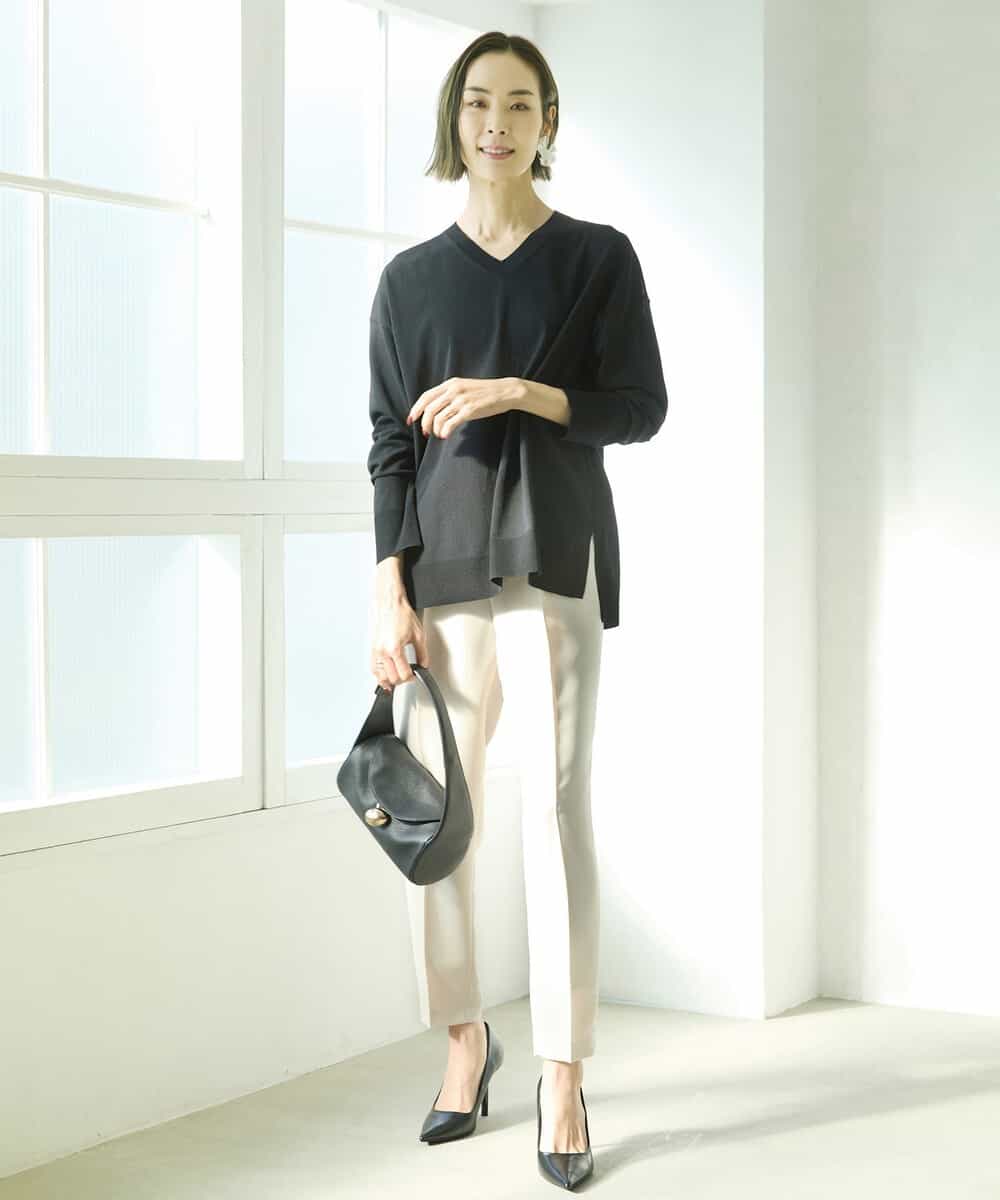 FMLDV15230 MICHEL KLEIN(ミッシェルクラン) [セットアップ対応]ジョーゼットタックパンツ ブラック(94)