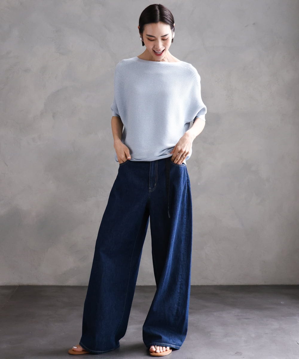 FMLFA05450 MICHEL KLEIN(ミッシェルクラン) [セットアップ対応]デニムワイドパンツ ネイビー