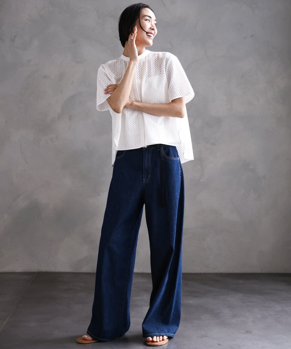 FMLFA05450 MICHEL KLEIN(ミッシェルクラン) [セットアップ対応]デニムワイドパンツ ネイビー