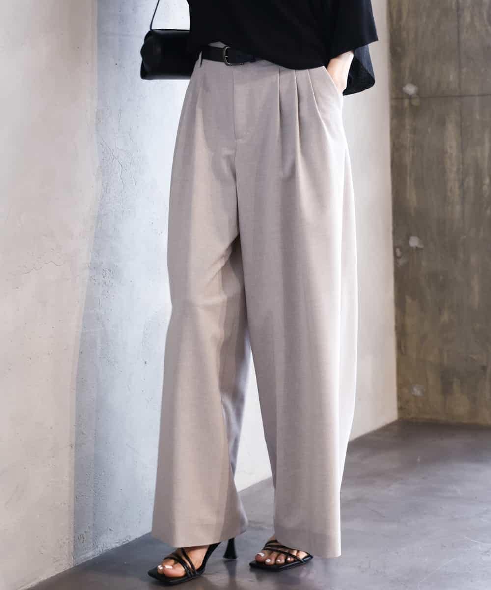 FMLGA03250 MICHEL KLEIN(ミッシェルクラン) タックワイドパンツ ライトグレー