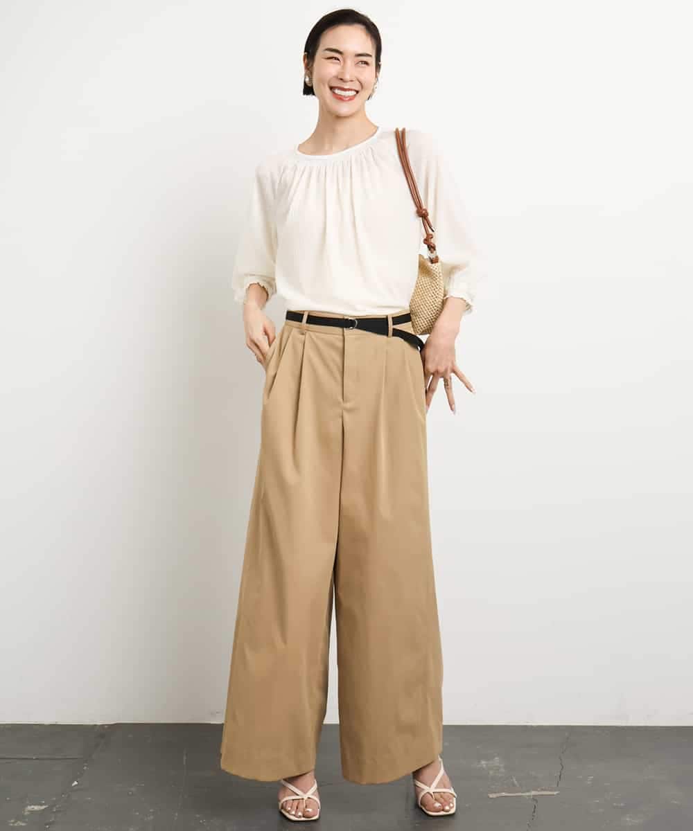 FMLGA06250 MICHEL KLEIN(ミッシェルクラン) タックワイドチノパンツ ベージュ