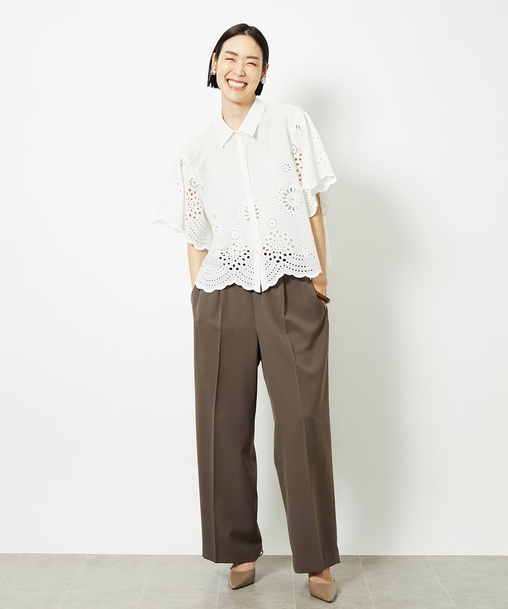 FMLGA10230 MICHEL KLEIN(ミッシェルクラン) ストレッチツイルワイドパンツ ダークグレー