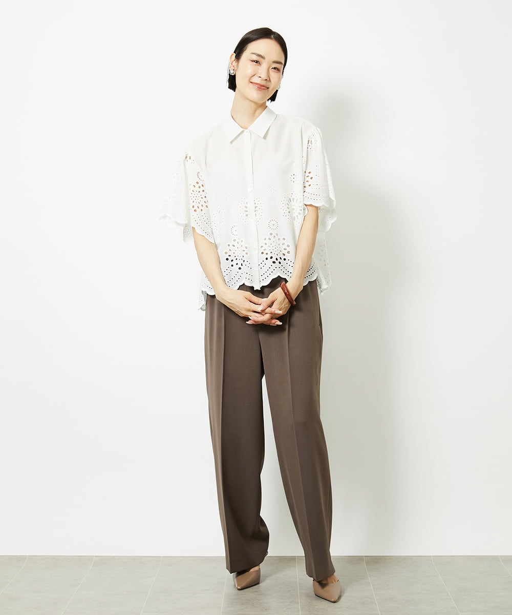 FMLGA10230 MICHEL KLEIN(ミッシェルクラン) ストレッチツイルワイドパンツ ダークグレー