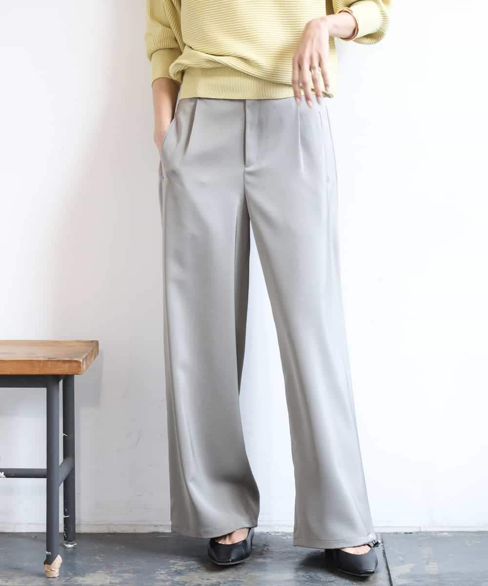 FMLGD03240 MICHEL KLEIN(ミッシェルクラン) [リラックスボトム]ダルサテン ワイドパンツ カーキ