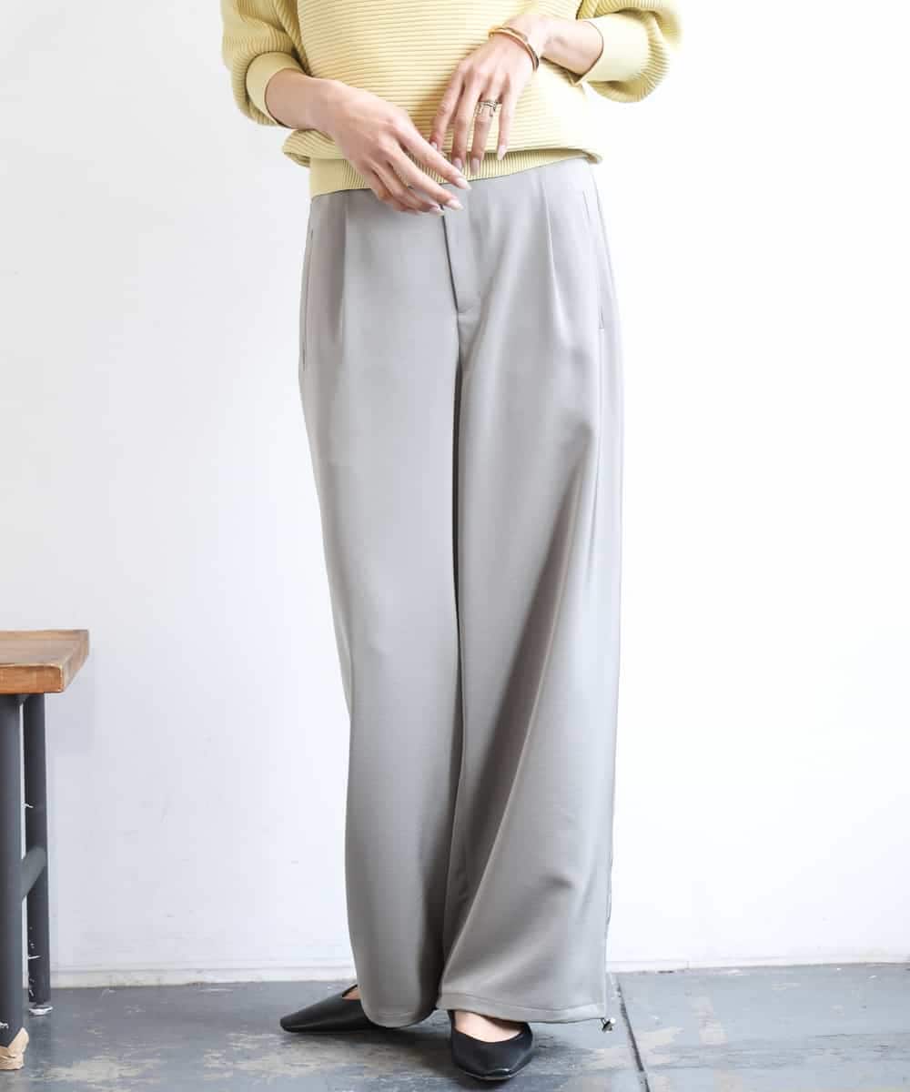 FMLGD03240 MICHEL KLEIN(ミッシェルクラン) [リラックスボトム]ダルサテン ワイドパンツ カーキ