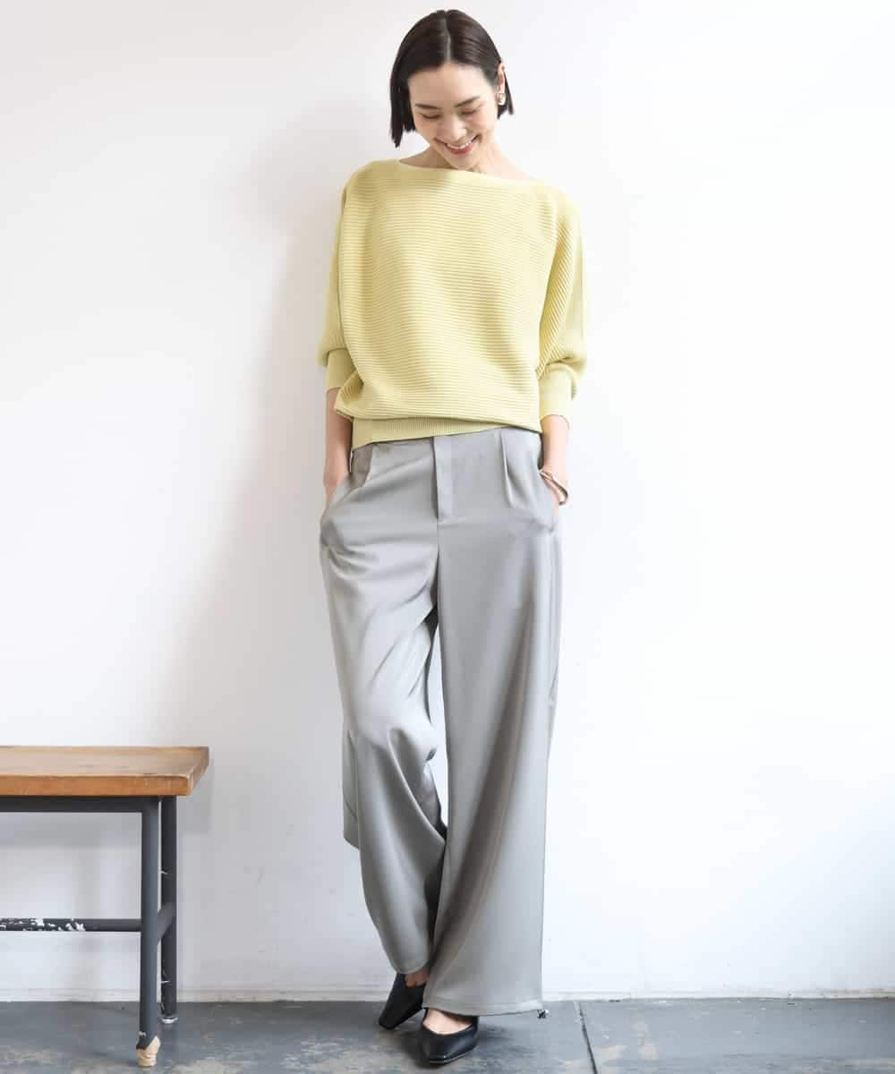 FMLGD03240 MICHEL KLEIN(ミッシェルクラン) [リラックスボトム]ダルサテン ワイドパンツ カーキ