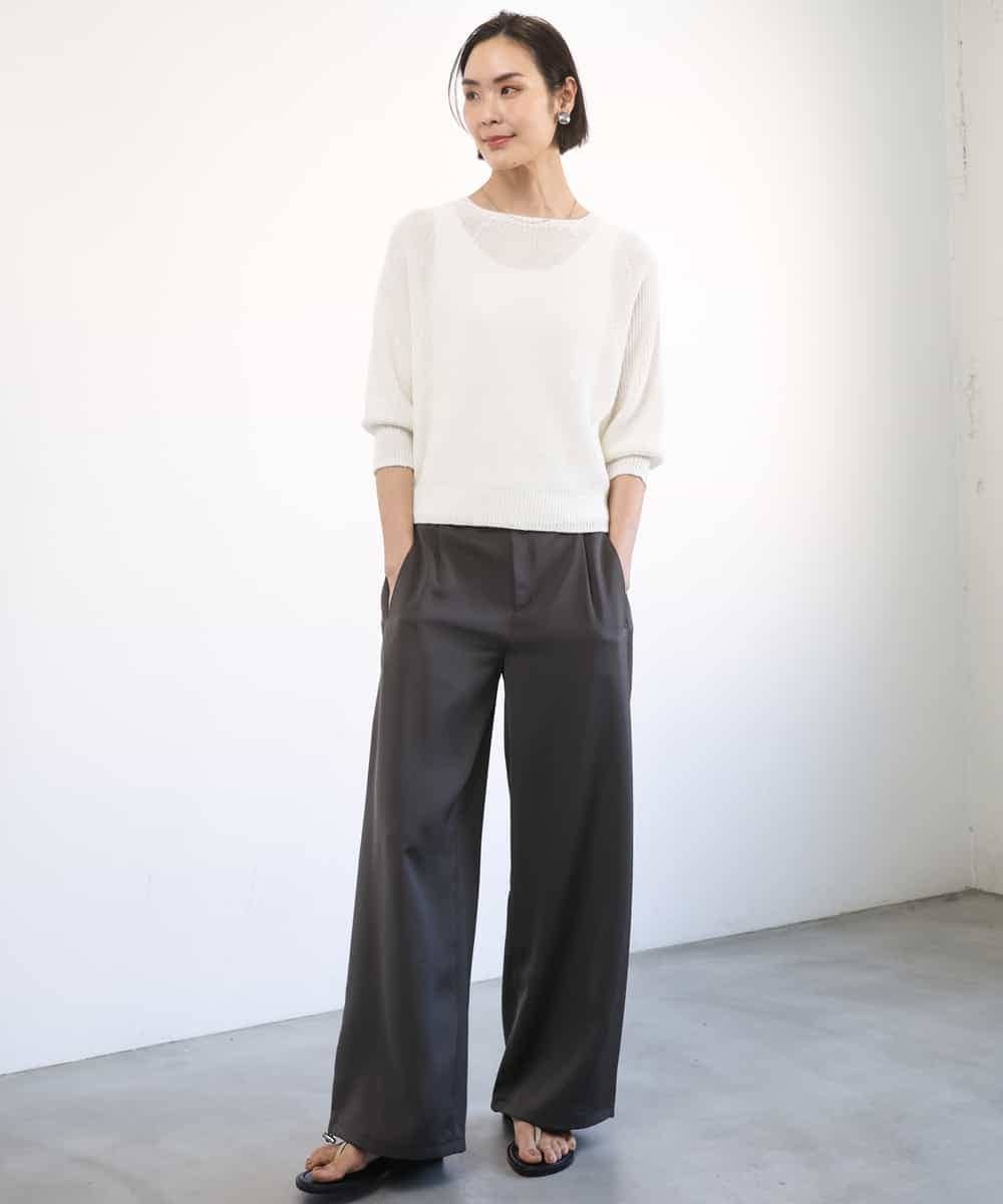 FMLGD03240 MICHEL KLEIN(ミッシェルクラン) [リラックスボトム]ダルサテン ワイドパンツ カーキ