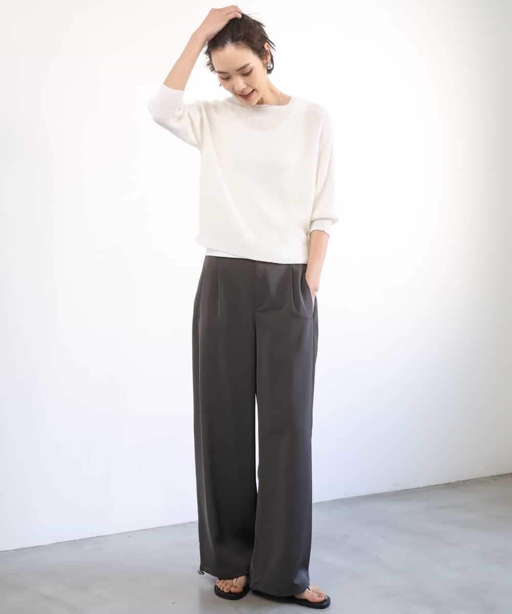 FMLGD03240 MICHEL KLEIN(ミッシェルクラン) [リラックスボトム]ダルサテン ワイドパンツ カーキ