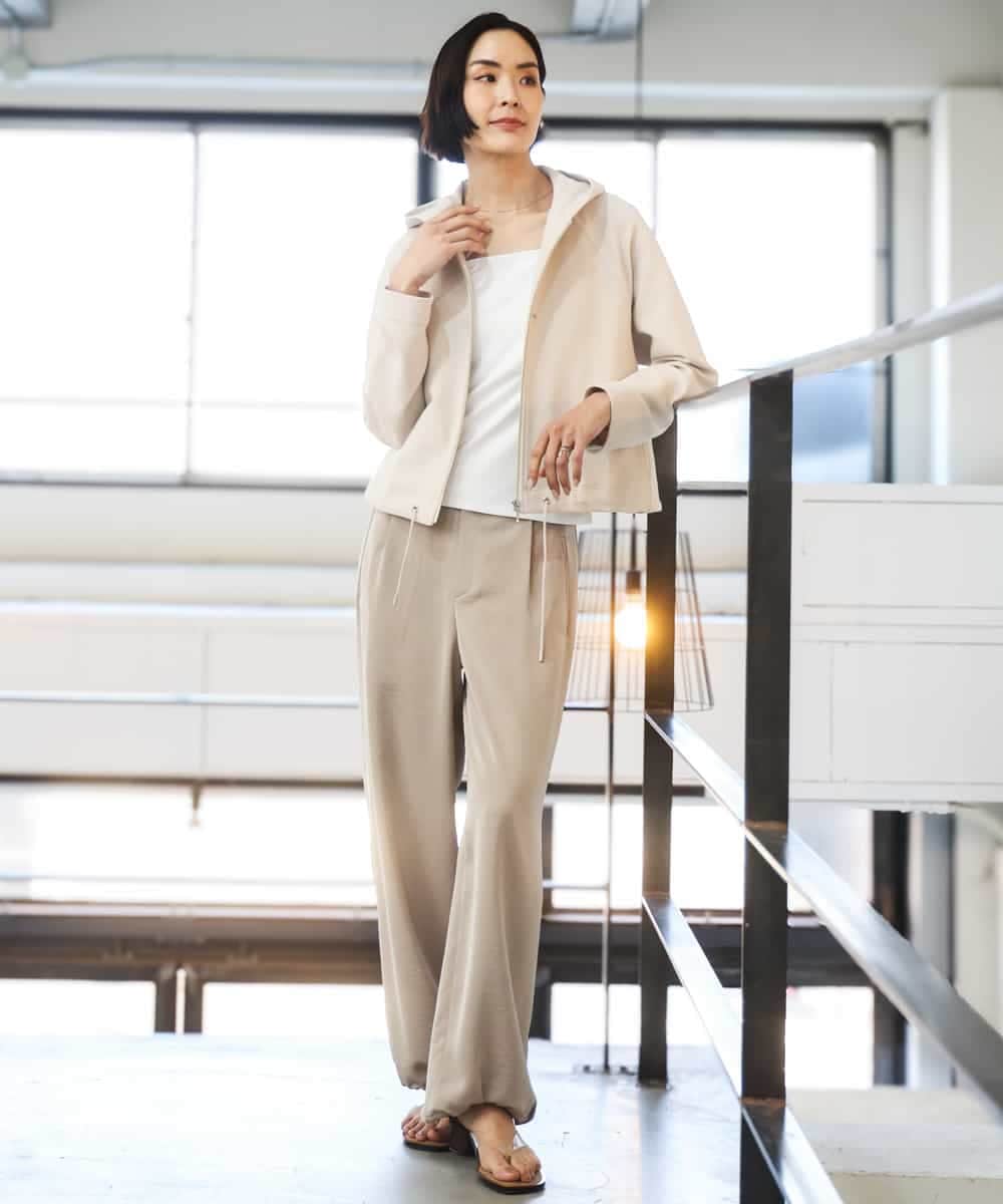 FMLGD03240 MICHEL KLEIN(ミッシェルクラン) [リラックスボトム]ダルサテン ワイドパンツ カーキ