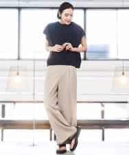 FMLGD03240 MICHEL KLEIN(ミッシェルクラン) [リラックスボトム]ダルサテン ワイドパンツ カーキ