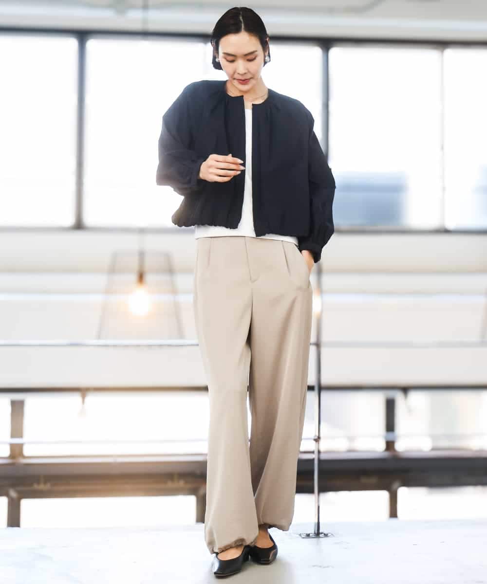 FMLGD03240 MICHEL KLEIN(ミッシェルクラン) [リラックスボトム]ダルサテン ワイドパンツ カーキ