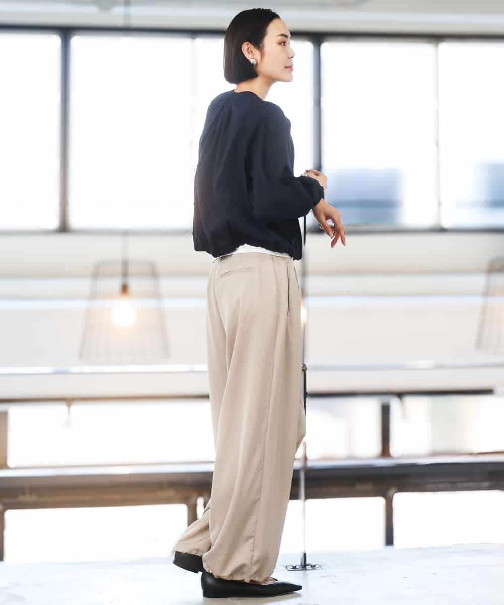 FMLGD03240 MICHEL KLEIN(ミッシェルクラン) [リラックスボトム]ダルサテン ワイドパンツ カーキ