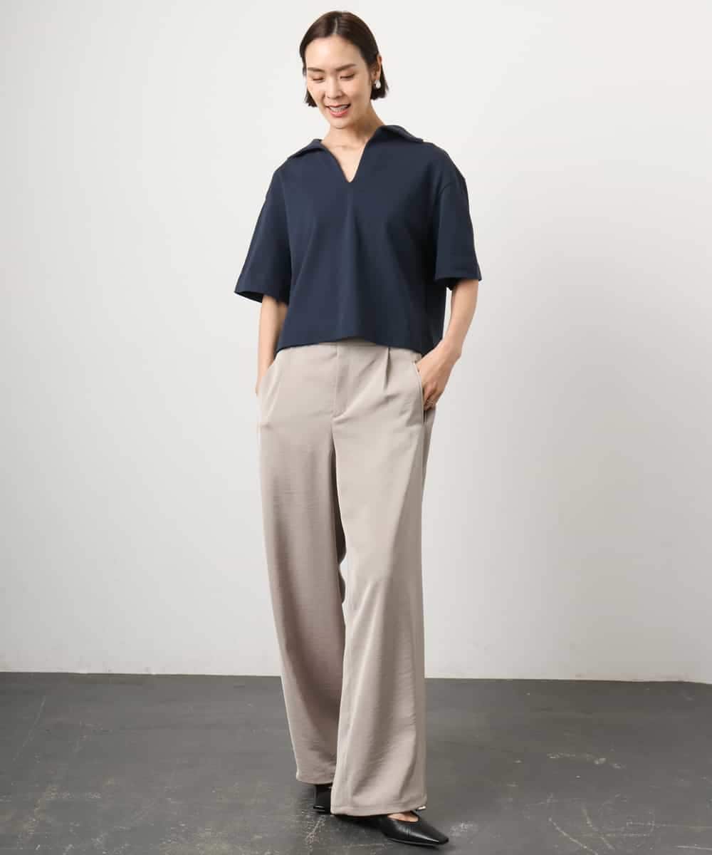 FMLGD03240 MICHEL KLEIN(ミッシェルクラン) [リラックスボトム]ダルサテン ワイドパンツ カーキ