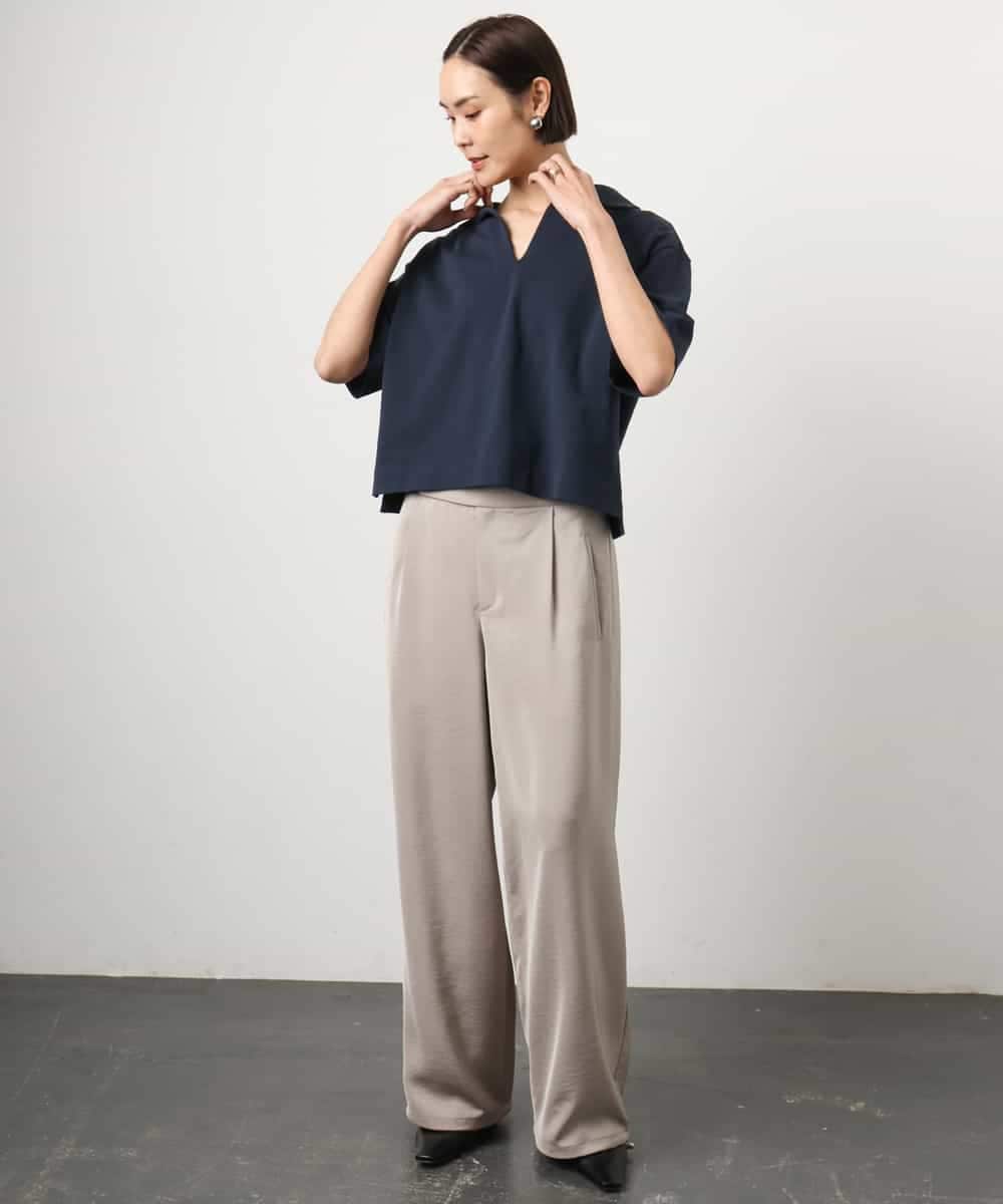 FMLGD03240 MICHEL KLEIN(ミッシェルクラン) [リラックスボトム]ダルサテン ワイドパンツ カーキ