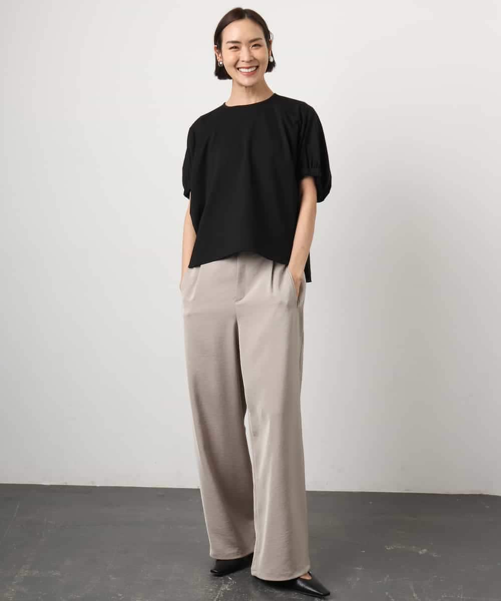 FMLGD03240 MICHEL KLEIN(ミッシェルクラン) [リラックスボトム]ダルサテン ワイドパンツ カーキ