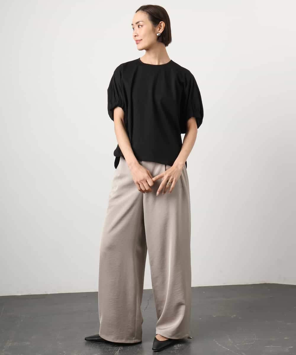 FMLGD03240 MICHEL KLEIN(ミッシェルクラン) [リラックスボトム]ダルサテン ワイドパンツ カーキ