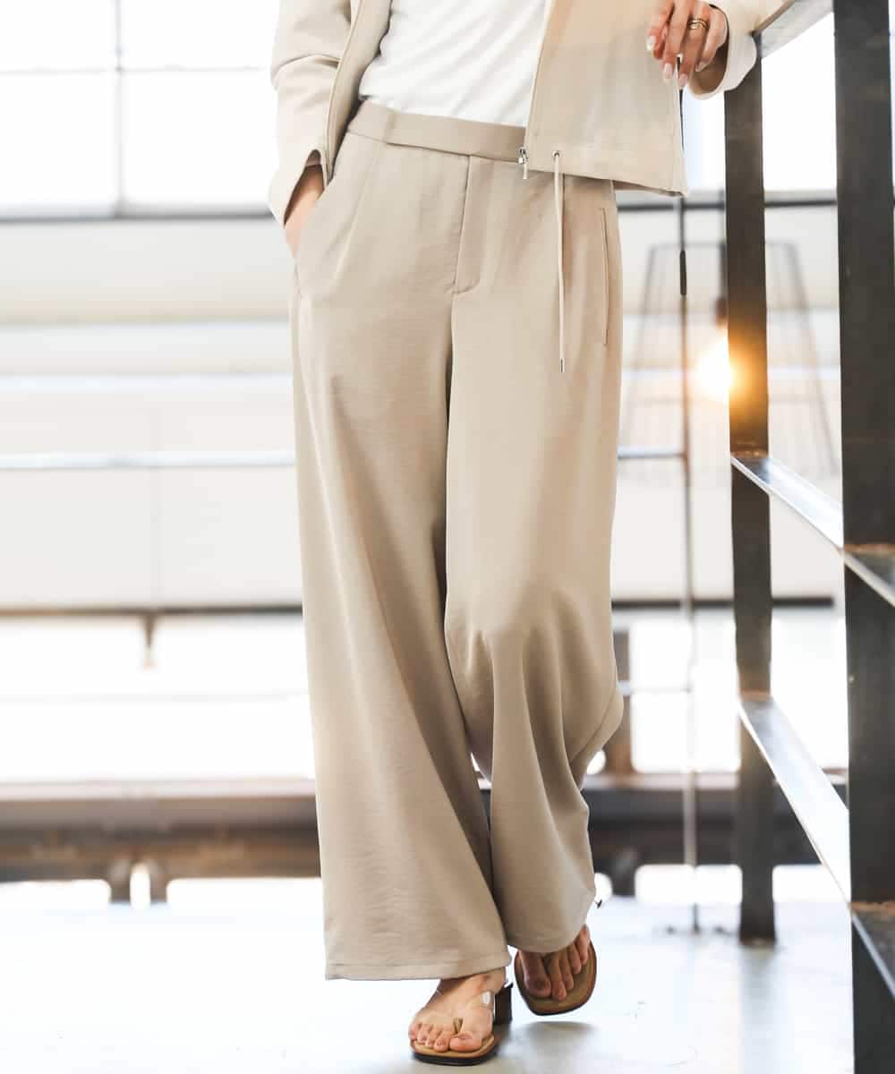 FMLGD03240 MICHEL KLEIN(ミッシェルクラン) [リラックスボトム]ダルサテン ワイドパンツ ベージュ