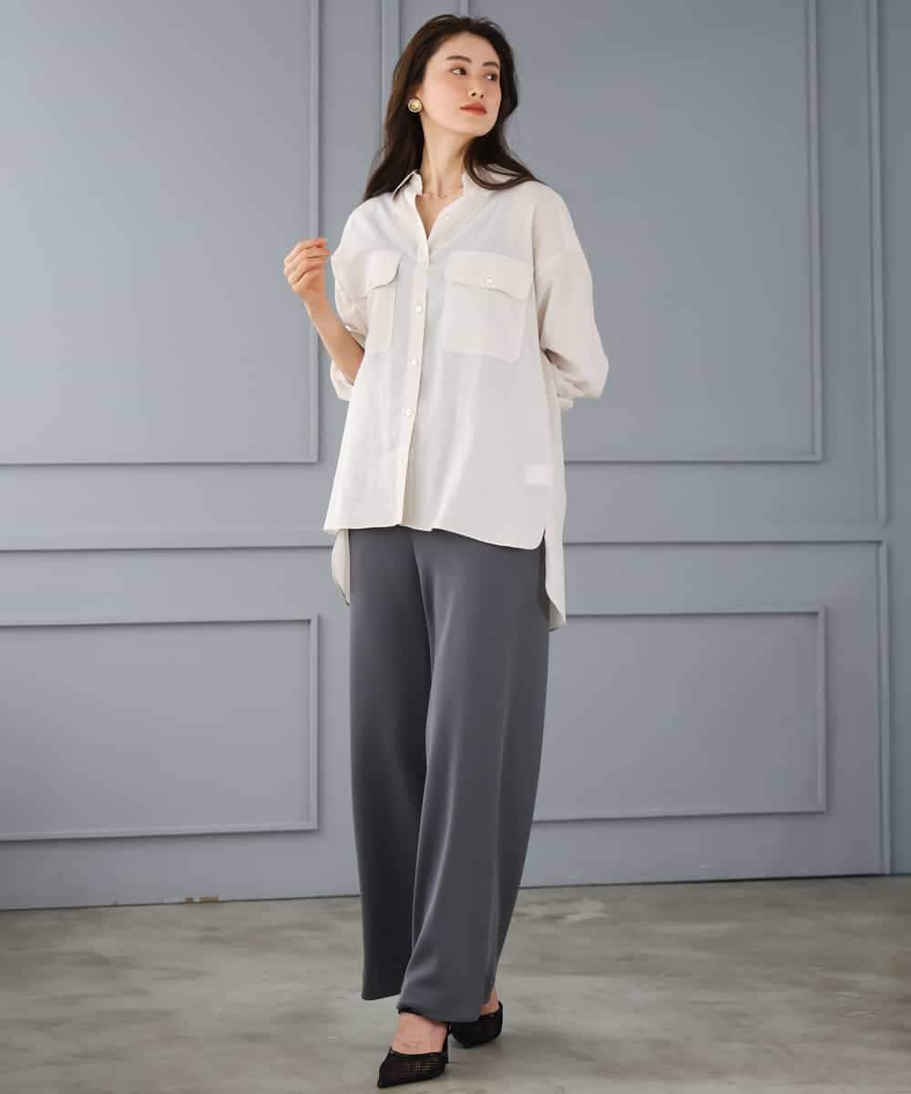 FMLGD04220 MICHEL KLEIN(ミッシェルクラン) [リラックスボトム]シームレスワイドパンツ ダークグレー