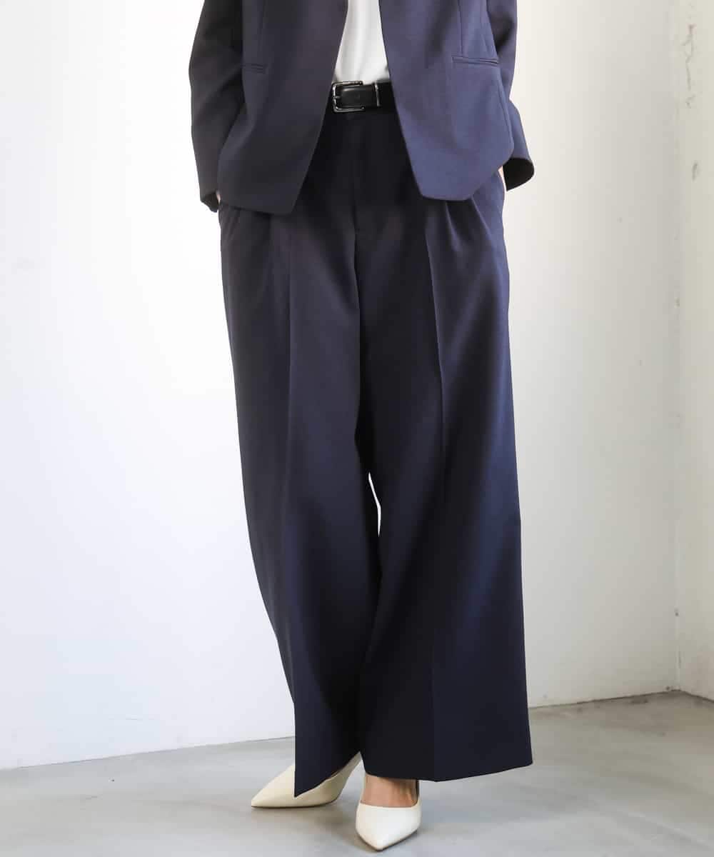 FMLGD05290 MICHEL KLEIN(ミッシェルクラン) [セットアップ対応]ツイードライク　ワイドパンツ ネイビー