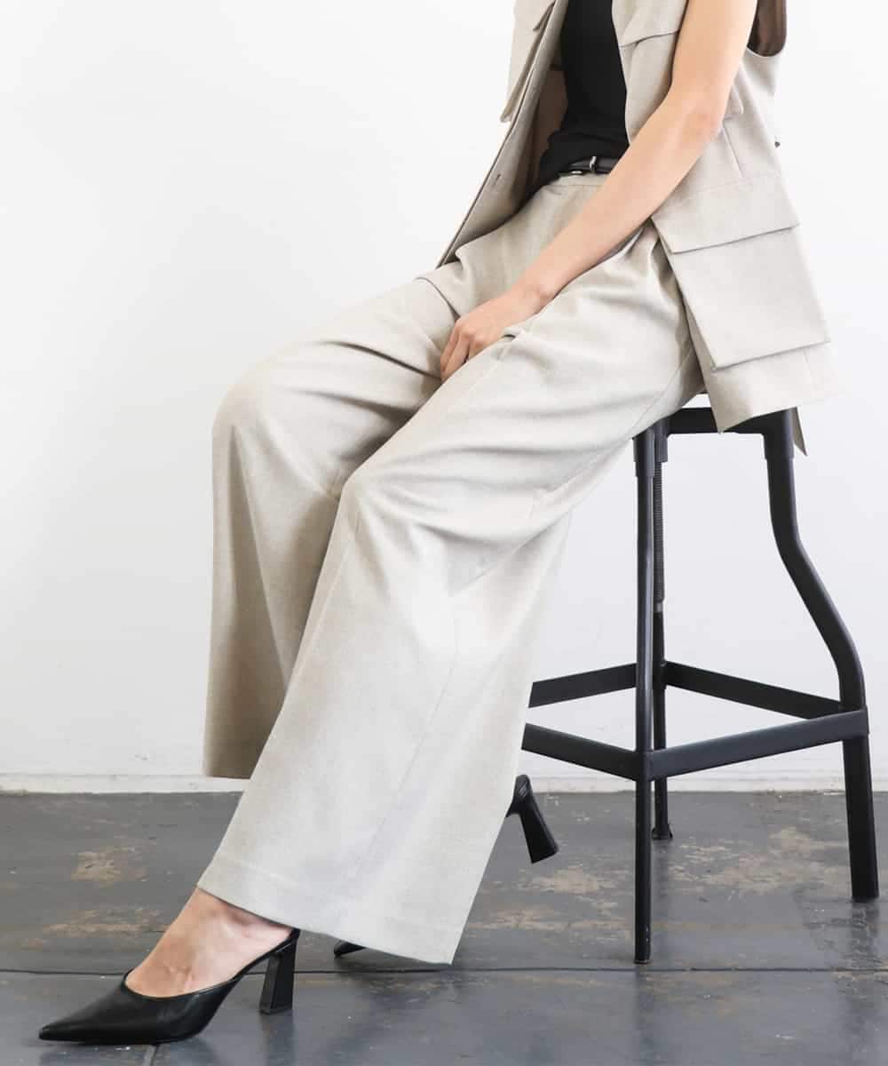 FMLGD05290 MICHEL KLEIN(ミッシェルクラン) [セットアップ対応]ツイードライク　ワイドパンツ ベージュ