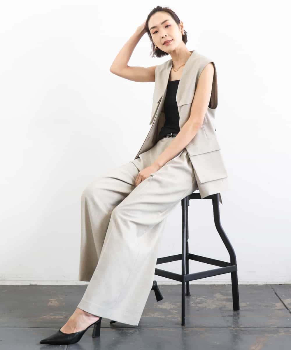 FMLGD05290 MICHEL KLEIN(ミッシェルクラン) [セットアップ対応]ツイードライク　ワイドパンツ ベージュ