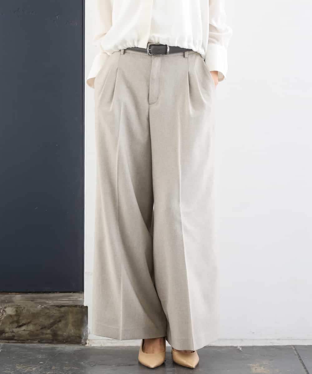 FMLGD05290 MICHEL KLEIN(ミッシェルクラン) [セットアップ対応]ツイードライク　ワイドパンツ ベージュ