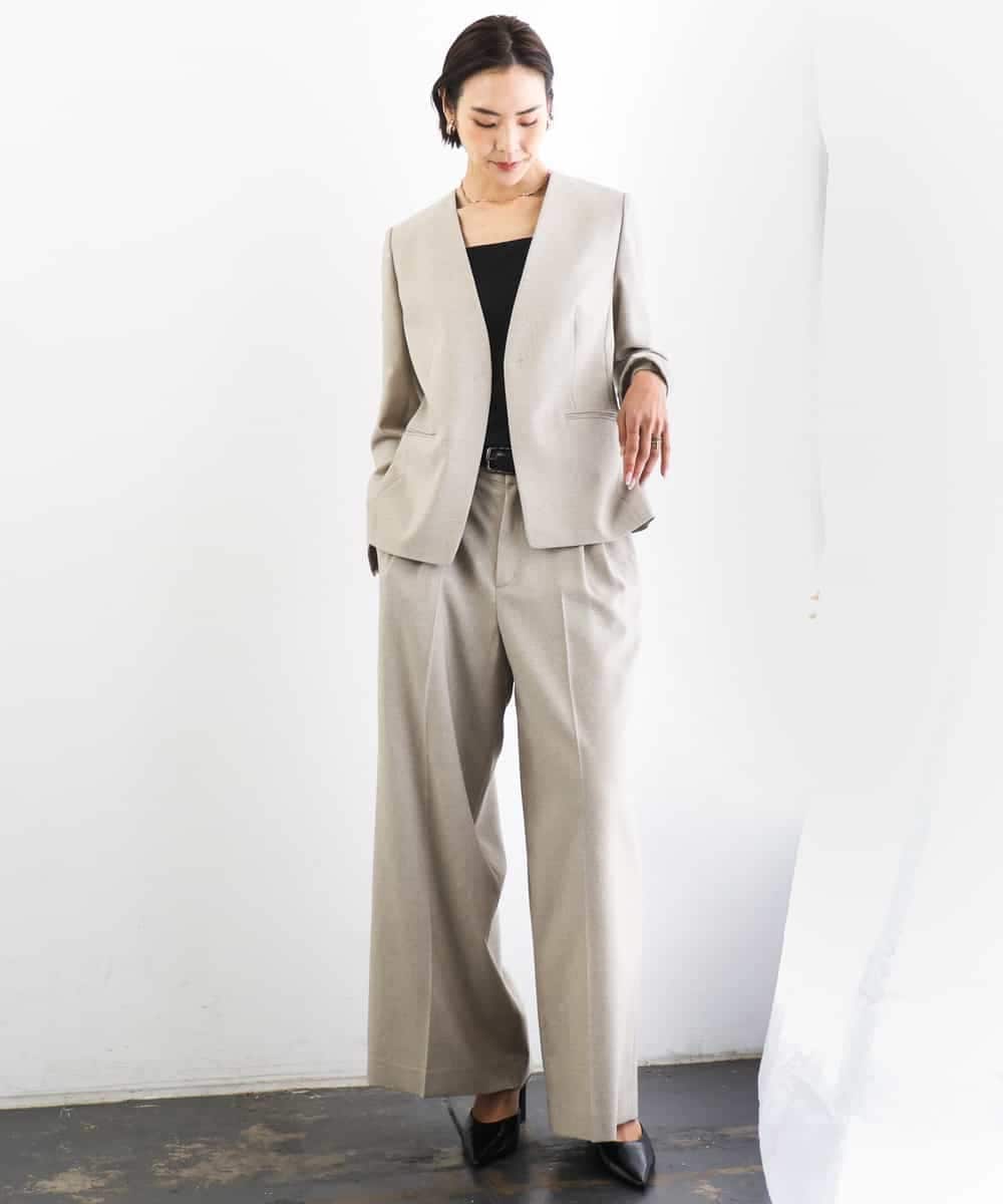 FMLGD05290 MICHEL KLEIN(ミッシェルクラン) [セットアップ対応]ツイードライク　ワイドパンツ ベージュ